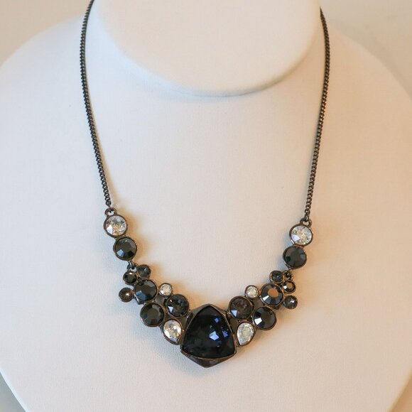 Givenchy Necklace Pave Crystal Clear Black Bling Statement Stones Gunmetal Gray - Picture 1 of 6